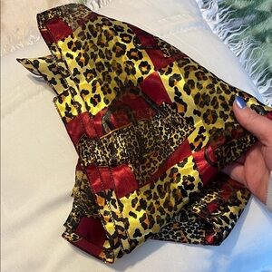 *NEW NO TAG* Leopard Print Satin Scarf with Red Accents